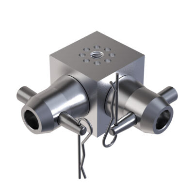 F01-44 (50mmØ) 6 Way Connection Dice with 2 Half-Spigots, Pins & R-Clips
