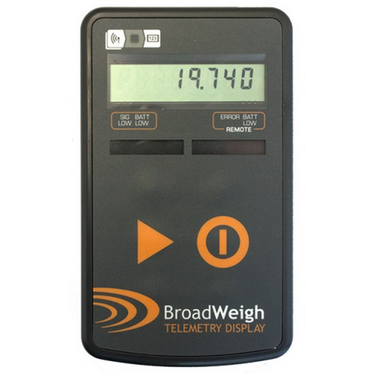 he BW-HR wireless handheld telemetry device provides an 8-digit LCD reading from an unlimited number of BroadWeigh shackles (either BW-S325 or BW-S475 versions) and also can display readings from the BW-WSS Wind speed anemometer.